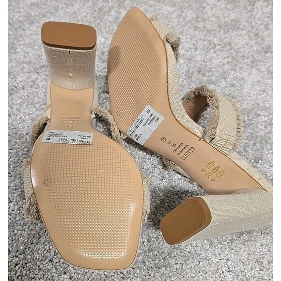 Schutz Amely Linen Double Strap Slip On High Heel Sandals Beige Oyster Size 6 - Picture 7 of 8